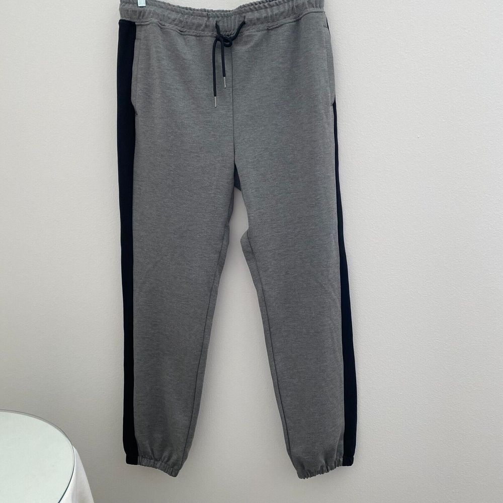 Fbrk Joggers Pants Mens Large Gray Rayon Drawstring Waist Tech Essential Striped